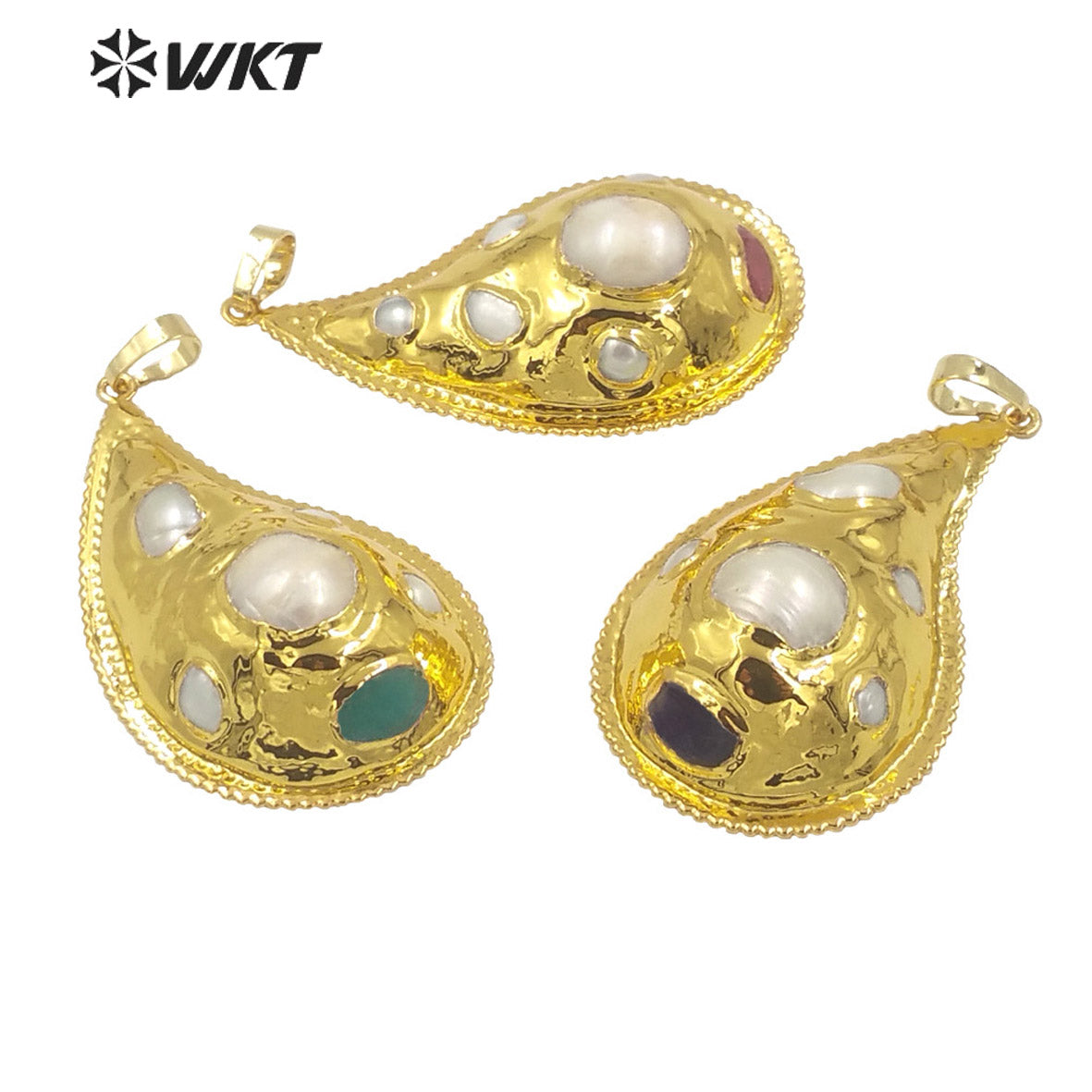 WT-JP360 Wholesale Fashion 18K Real Gold Plated Handmade Freshwater Pearl Setting Trumpet Shape Lovely Jewelry Pendants