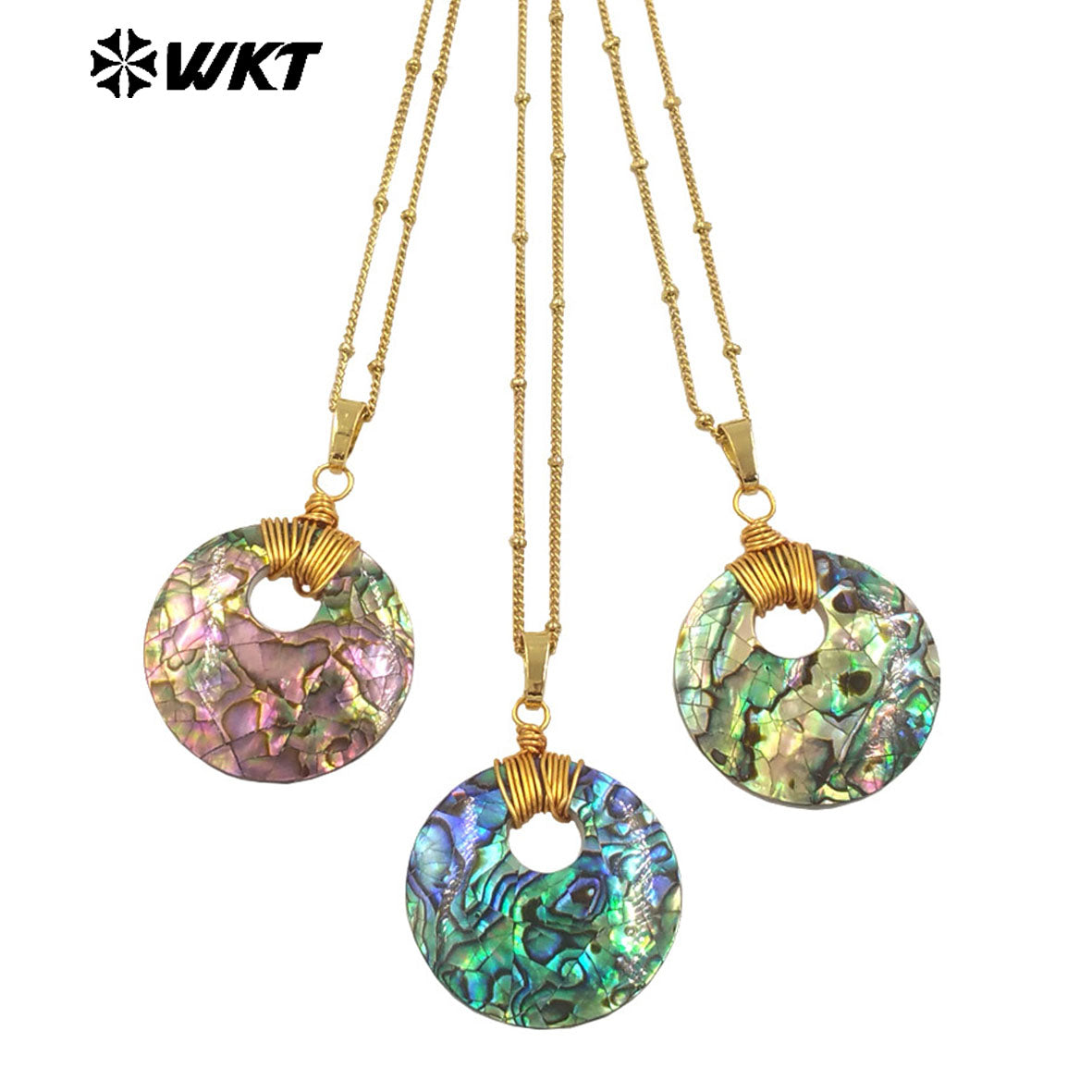WT-JN300 New Design 18K Gold Plated Abalone Shell Ocean Style Round Pendant Necklace Suitable for Beach and Party Decoration