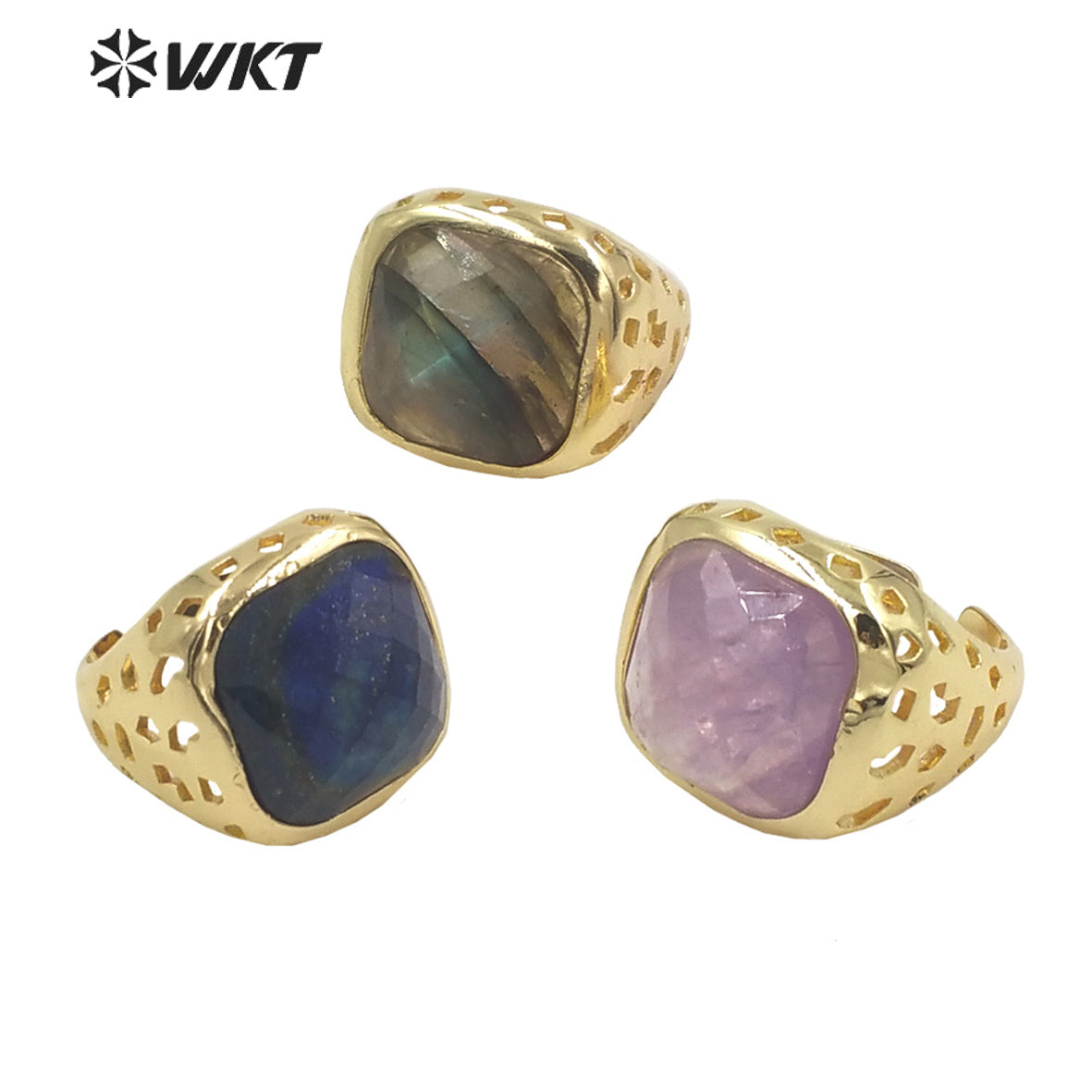 WT-R442 Wholesale Fashion 18k Gold Plated Resist Tarnishable square Gemstone Women Ring Amethyst Bezel Setting Jewelry Ring