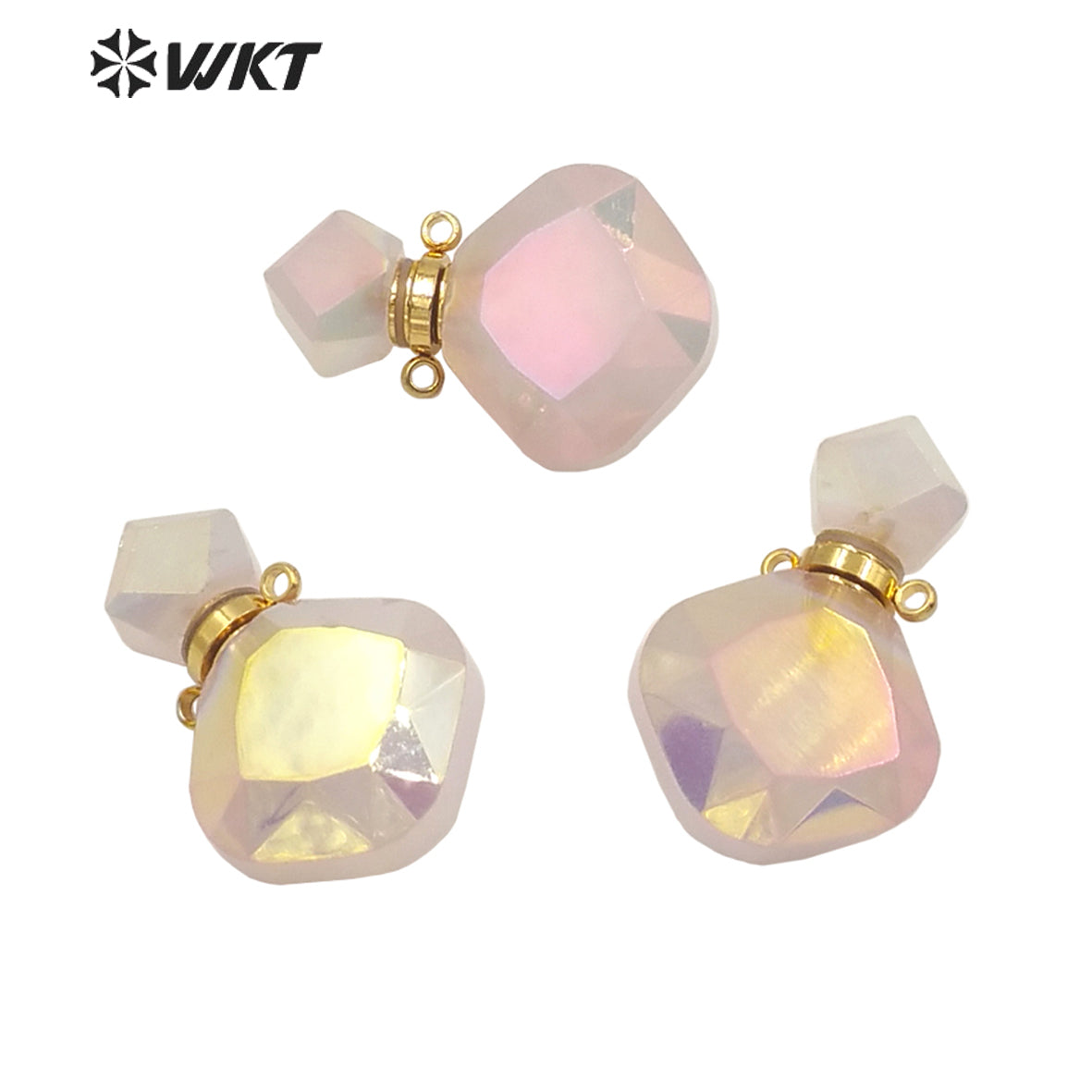 WT-P1675 WKT New Natural Gemstone Rose Quartz Aura Perfume Bottle Jewelry Pendant Lady Elegant Small Charm Stone Perfume Bottle