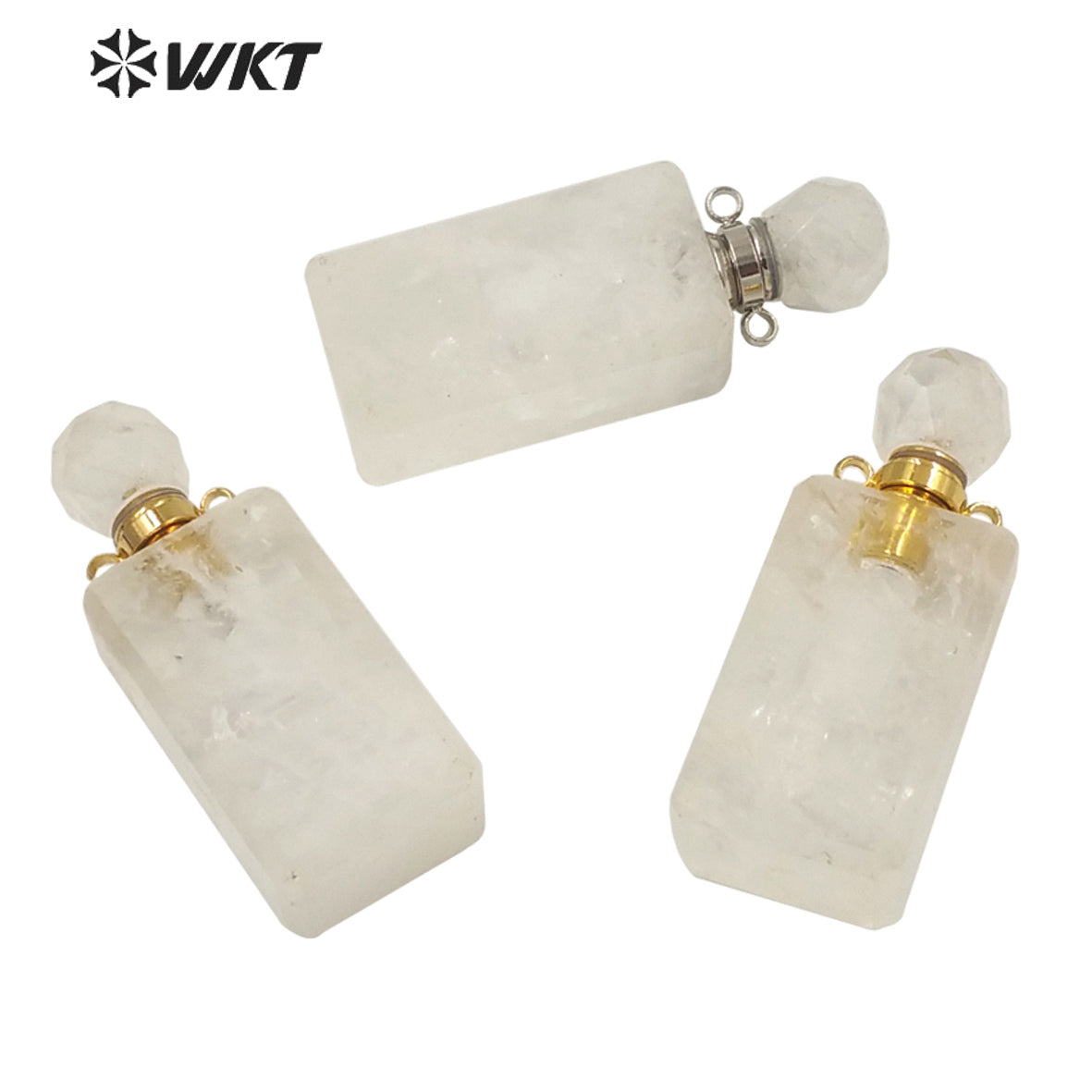 WT-P1634 Wholesale Women Long Square Crystal Quartz Essential Oil Pendant for Loading Perfume Bottle Pendant Quartz Pendant