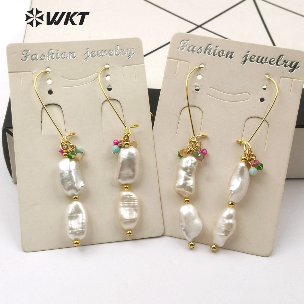 WT-E578 Natural Pearl Earring Irregular Shape With Colorful Beads Gold Electroplated Women Stylish Jewelry Earring