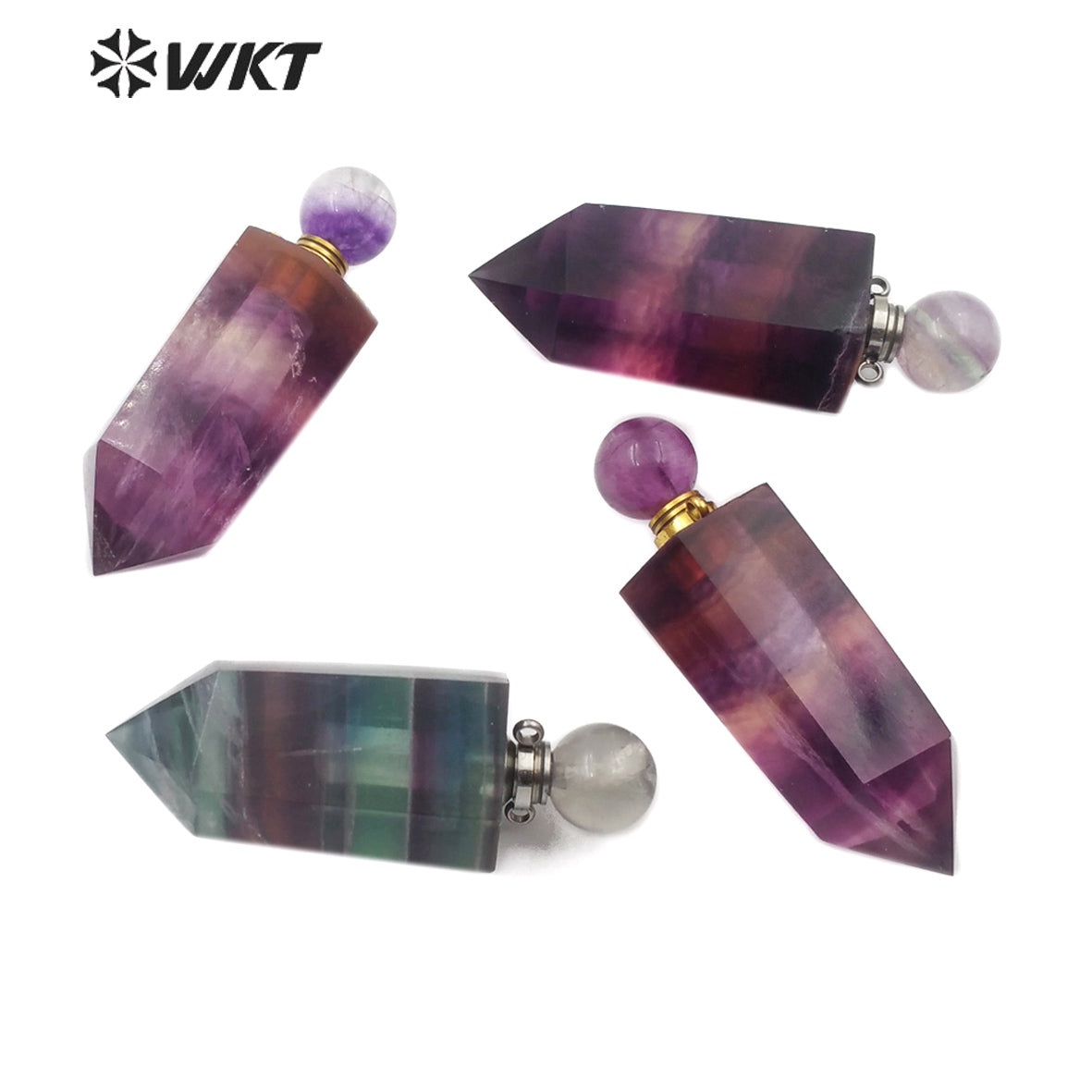 WT-P1473 Newest Rainbow Fluorite Pendant Natural Rainbow Fluorite Stone Perfume Bottle Stylish Natural Charm Jewelry Pendant
