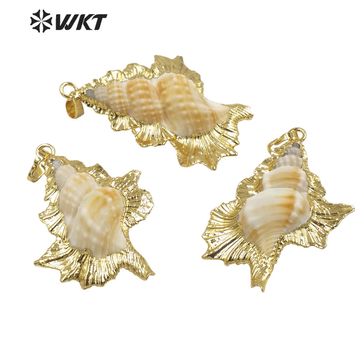 WT-JP352 WKT Classic Vintage Hot Selling Natural Trumpet Shell 18K Gold Plated Luxury Scallop Necklace Pendants