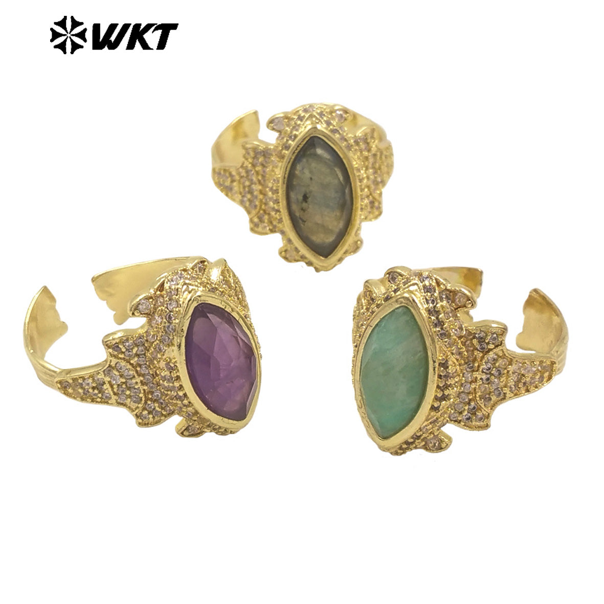 WT-MR034 Special Eye Shape Gemstone Multi Color Can Be Choose Amethyst Lapics Stone Ring for Banquet Party Fine ACC