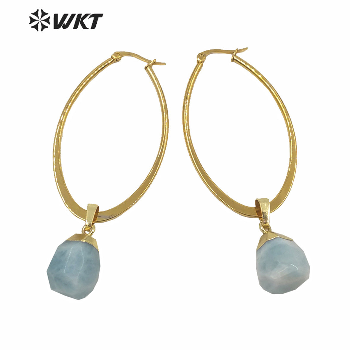 WT-E641 Wholesales WKT Exclusive Natural Gemstone Earrings Women Gold Electroplated Tiny Stone Earrings Big Boho Earrings