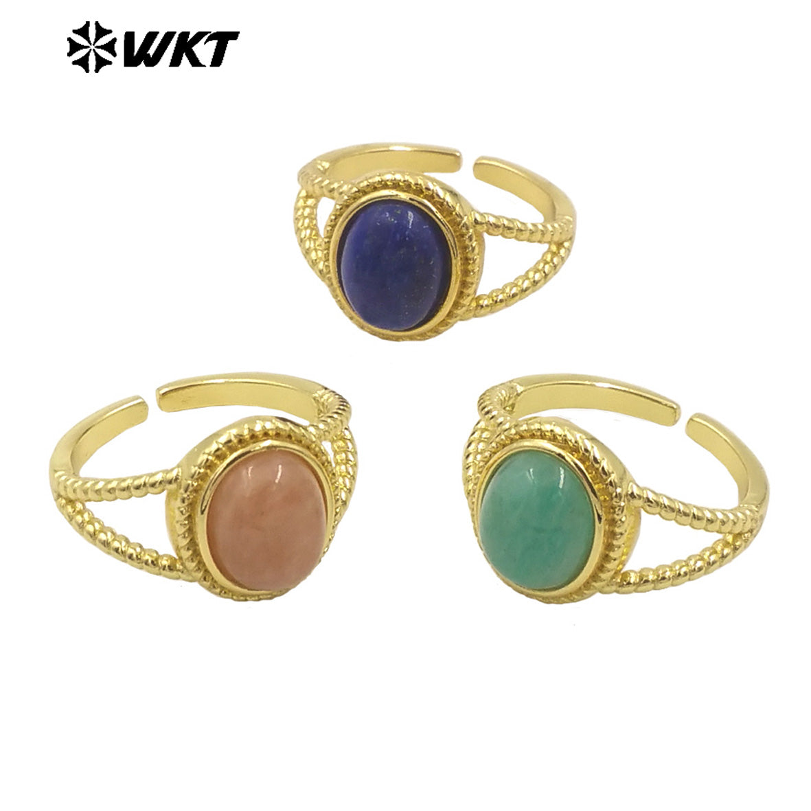 WT-R507 Wholesale Fashion Gold Plated Oval Shape Delicate Stone Setting in 18K Gold Plated Malachite Lucky Ring