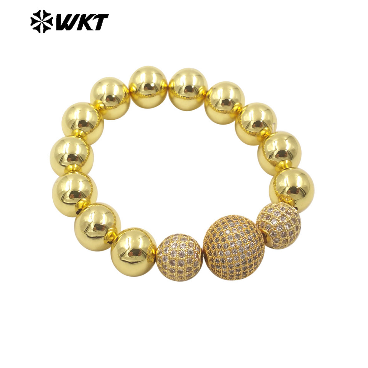 WT-JF346 Wholesale New Amazing Stretch Round Ball Beads Bracelet in 18K Real Gold Plated Resist Tarnishable