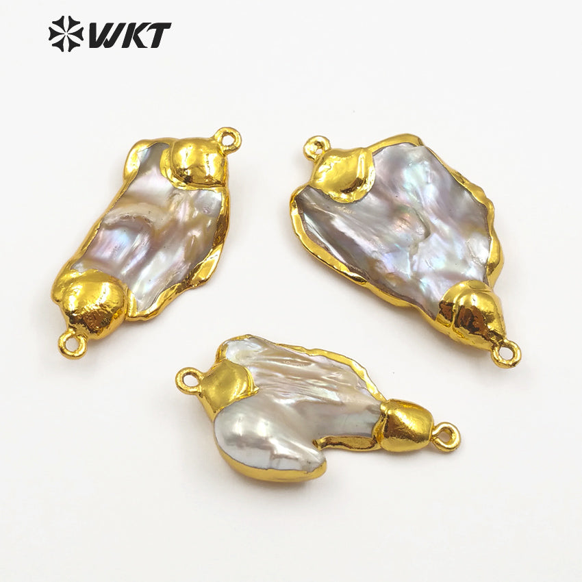 WT-JP079 Irregular Shape in Double Hoops Gold Capped Pendant Natural Wild Coast Jewelry for Woman Freshwater Pearl Pendant