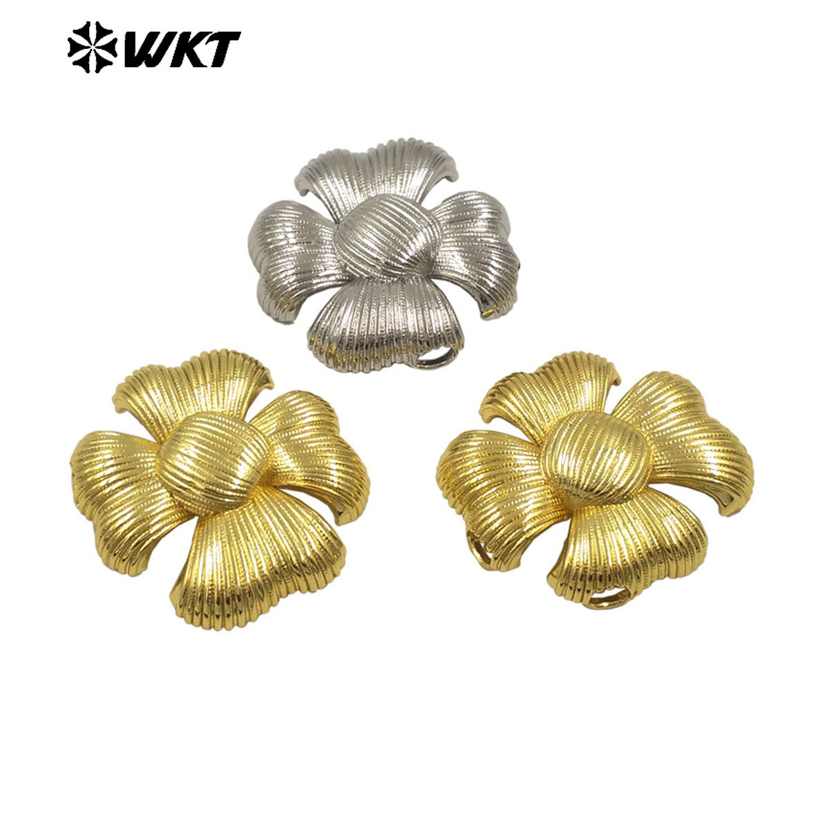 WT-JFE142 New Arrival 18K Gold Plated Yellow Brass Metal Flower Space Beads for Jewelry DIY Design Findings