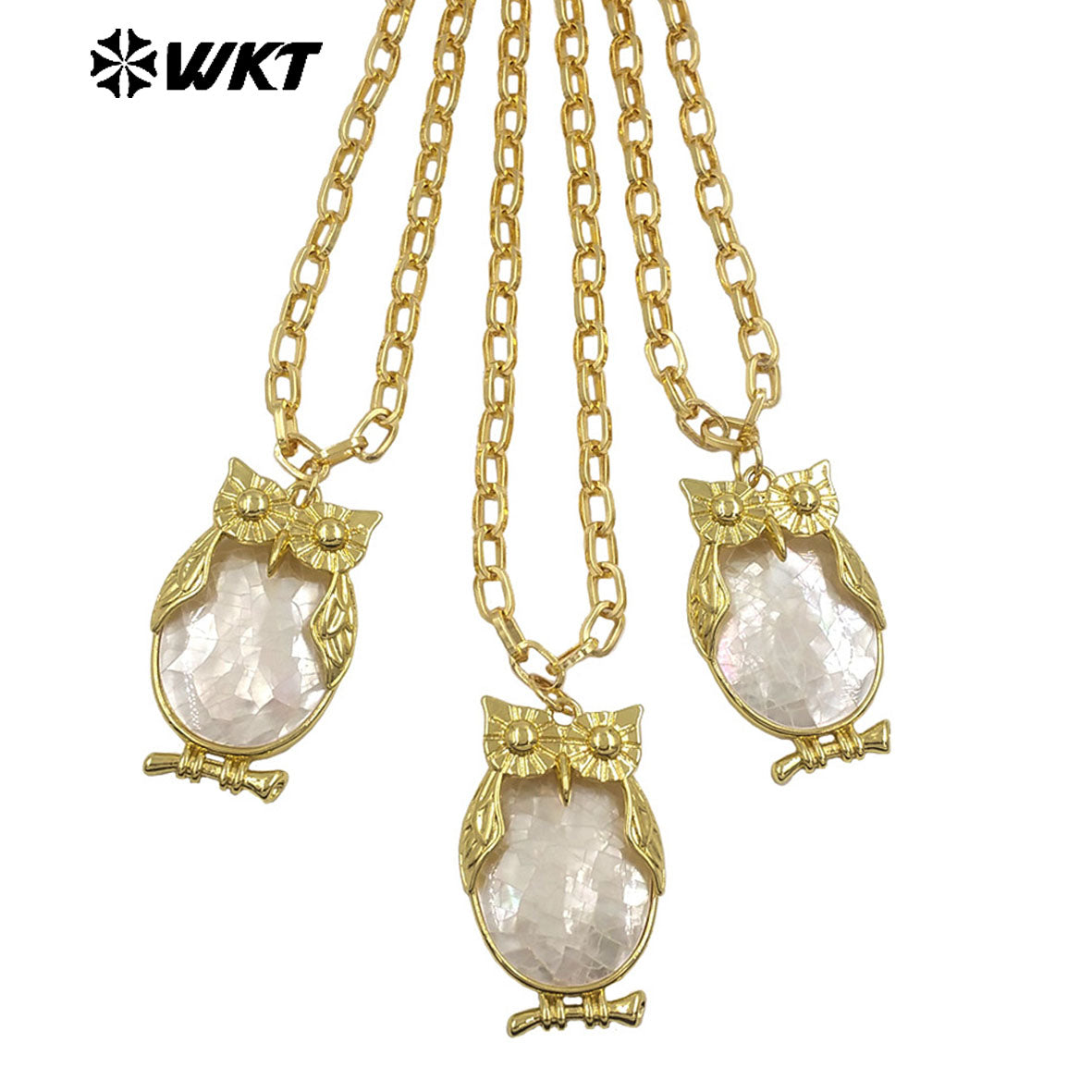 WT-JN337 Excellent Lovely Style Jewelry 18K Gold Plated Natural Shell Owl Shape Pendant Necklace For Trend Birthday Gift