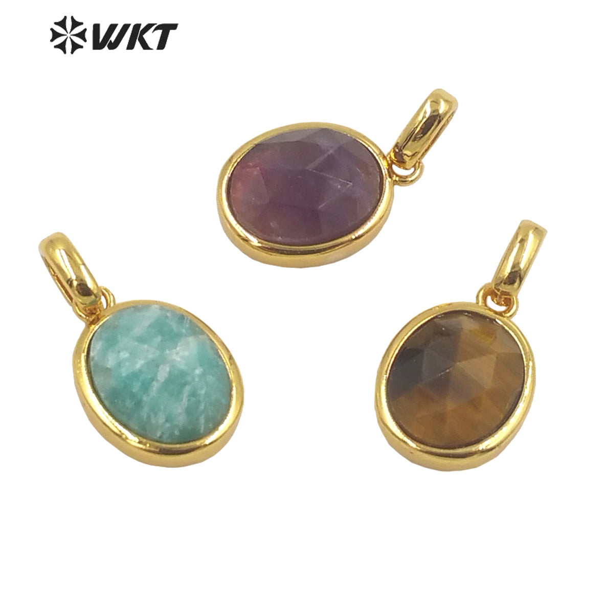 WT-P1839 Wholesale Fashion Oval Bezel Gemstone Small Pendants Natural Faceted Stone Pendants for Jewelry Necklace Making Charms