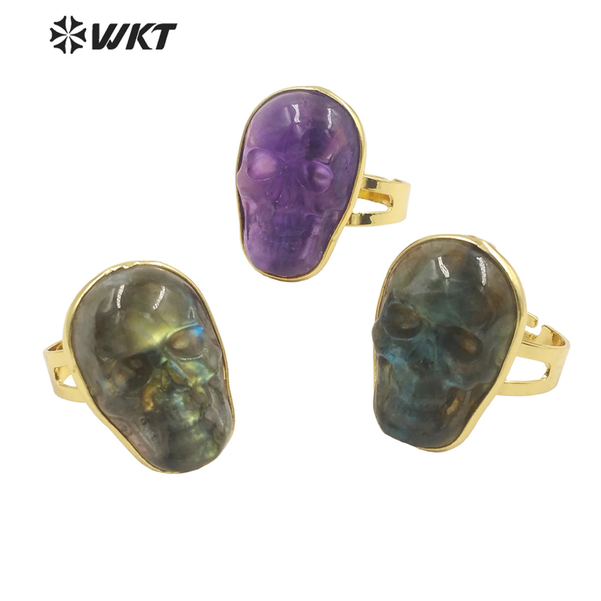 WT-R388 WKT 2022 New Arrive Jewelry Stone Amethyst Labradorite Ghost Head Rings Hip Hop Style Skull Rings for Youth Jewelry