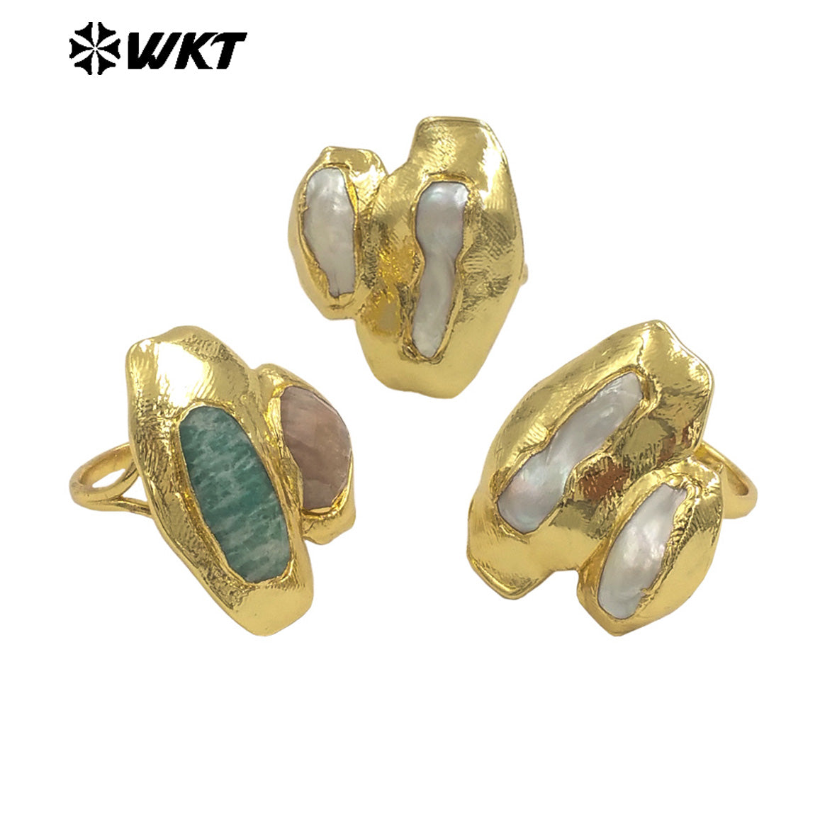 WT-MPR131 Wholesale Newest Design Fashion 18K Real Gold Plated Double Stone and Pearl Women Ring for Office Daily Styles