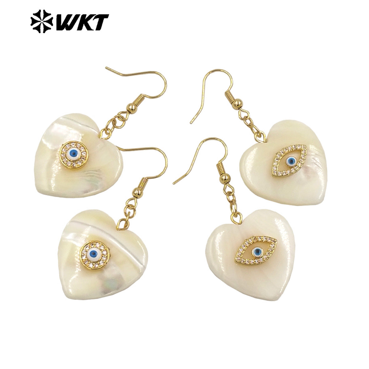WT-MPE130 Lovely 18k Gold Plated Lady Natural White Shell Heart Earring With Micropave Cubic Zircon for Girl Birthday Gift