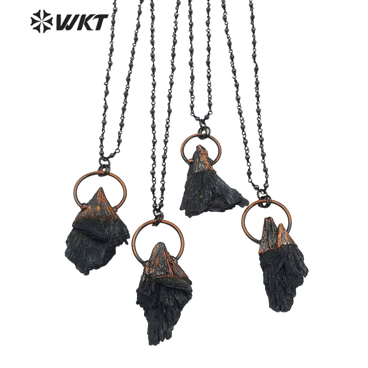 WT-N1215 Natural Black Tourmaline Necklace in Antique Copper Electroplated Popular Lady Jewelry Black Tourmaline Necklace