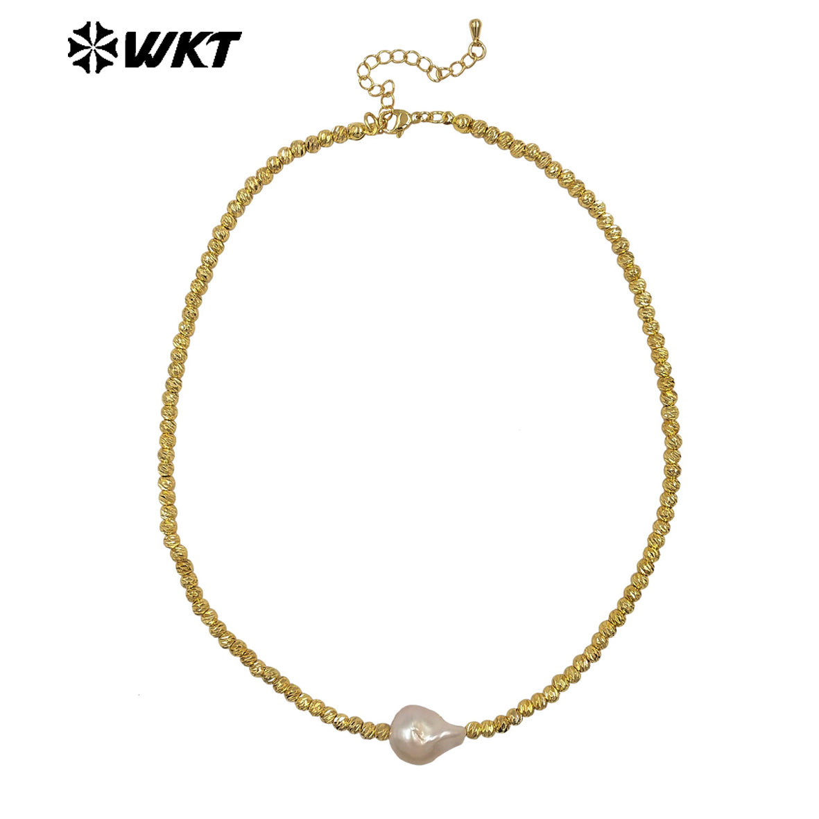 WT-JN333 Classic And Simple Design Gold Plated Beads With Single Baroque Pearl Necklace For Women Luxury Jewelry Gift
