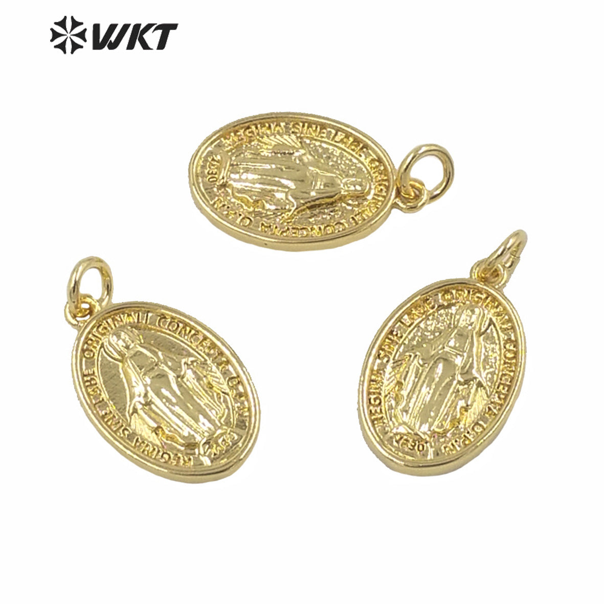 WT-MP162 Wholesale Small Charming Gold Electroplated Metal Jesus Christ Pendant 17mm Tiny Hot Single Loop Gold Charm Pendant