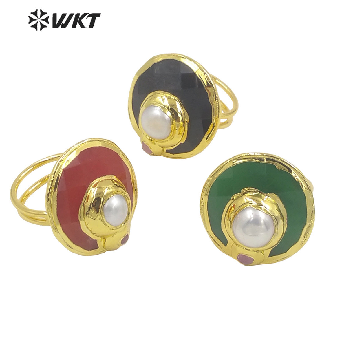 WT-R401 Natural Gemstone Lovely Fashion Cat Eye Ring with Pearl Crystal Colorful Round Ring 18k Gold-plated Women Gemstone Ring