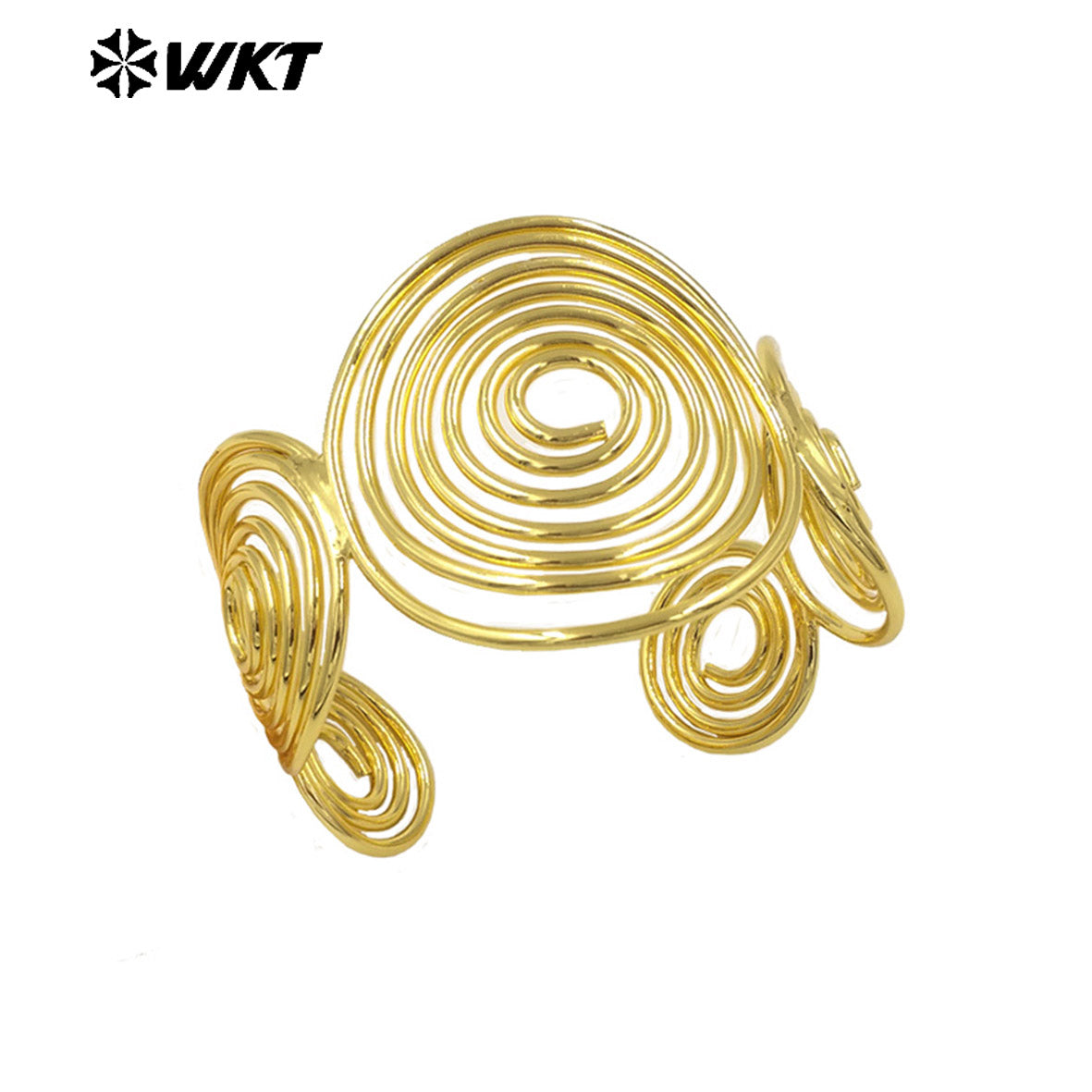 WT-B687 Stylish Unique 18K Gold Plated Hollow Ring Patchwork Mosquito Coil Shape Ripple Bracelet for Women Jewelry Accessories