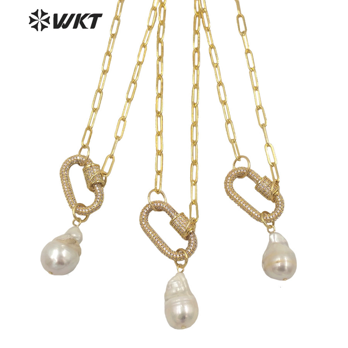 WT-JN152 Wholesale Fashion Gorgeous Natural Freshwater Baroque Pearl Necklace Gold Micropaved CZ Clasp Decorative Pearl Necklace