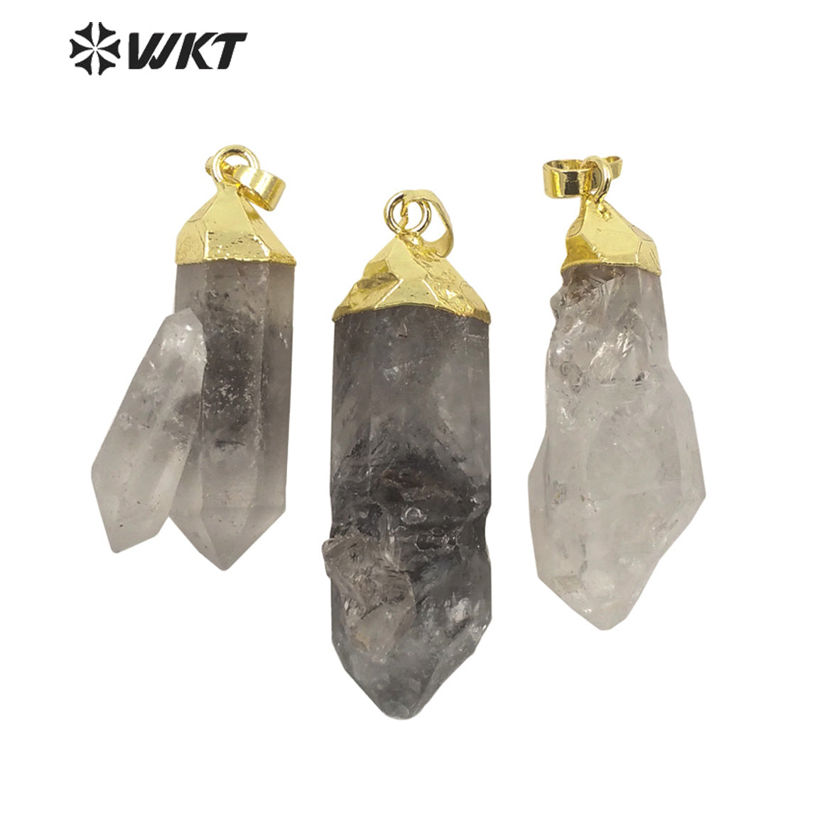 WT-P1703 Amazing Healing Natural Raw Crystal Quartz Point Pendant Gold Plated Spirit Quartz Crystal Stone Jewelry Pendant