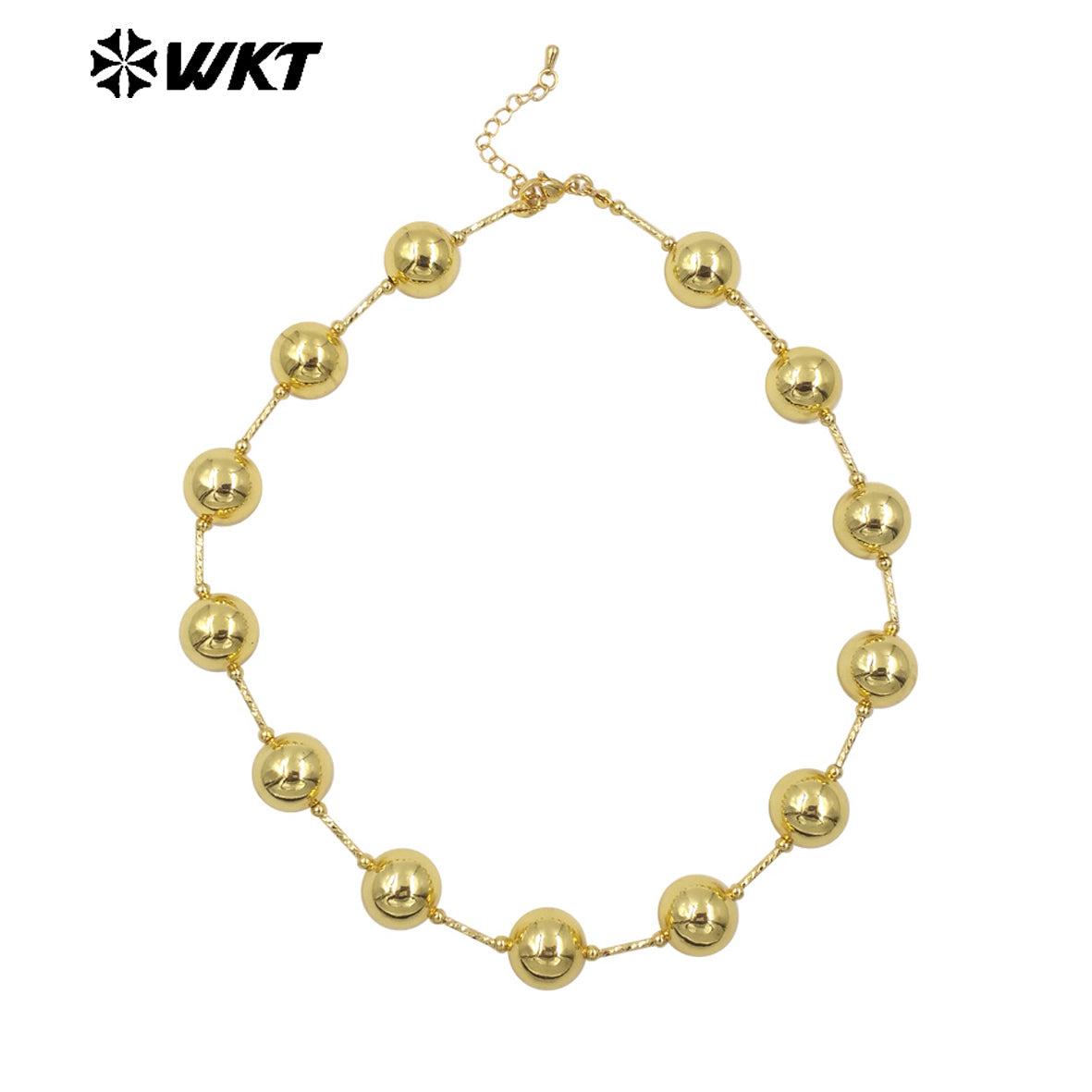 WT-JFN08 New Punk Style Women Hand Strand Big Brass Beads 18K Gold Plated With Pipe Connector Metal Necklace