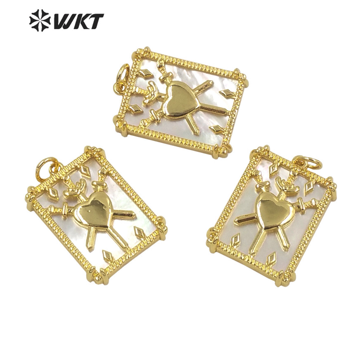 WT-MP220 Wholesale Fashion Popular Symbolic 18k Real Gold Plated Sun and Moon Pendant Small Size White Shell Back square Pendant