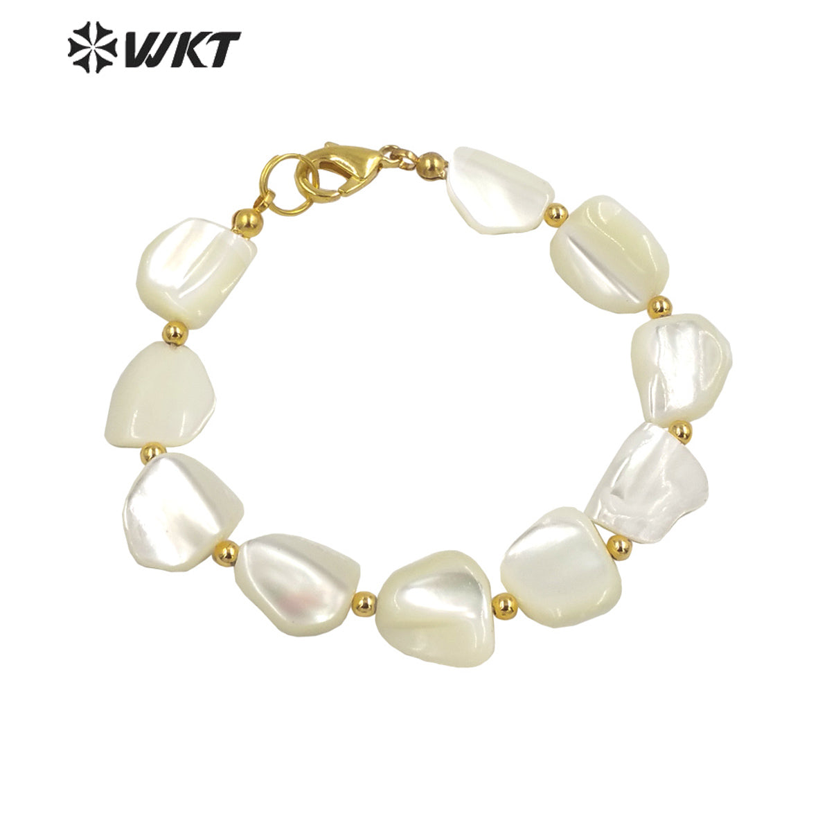 WT-MPB081 Wholesale Fashion Natural White Shell Beads Bracelet Gold Plated Simple Irregular Beads Boho Bracelet for Summer