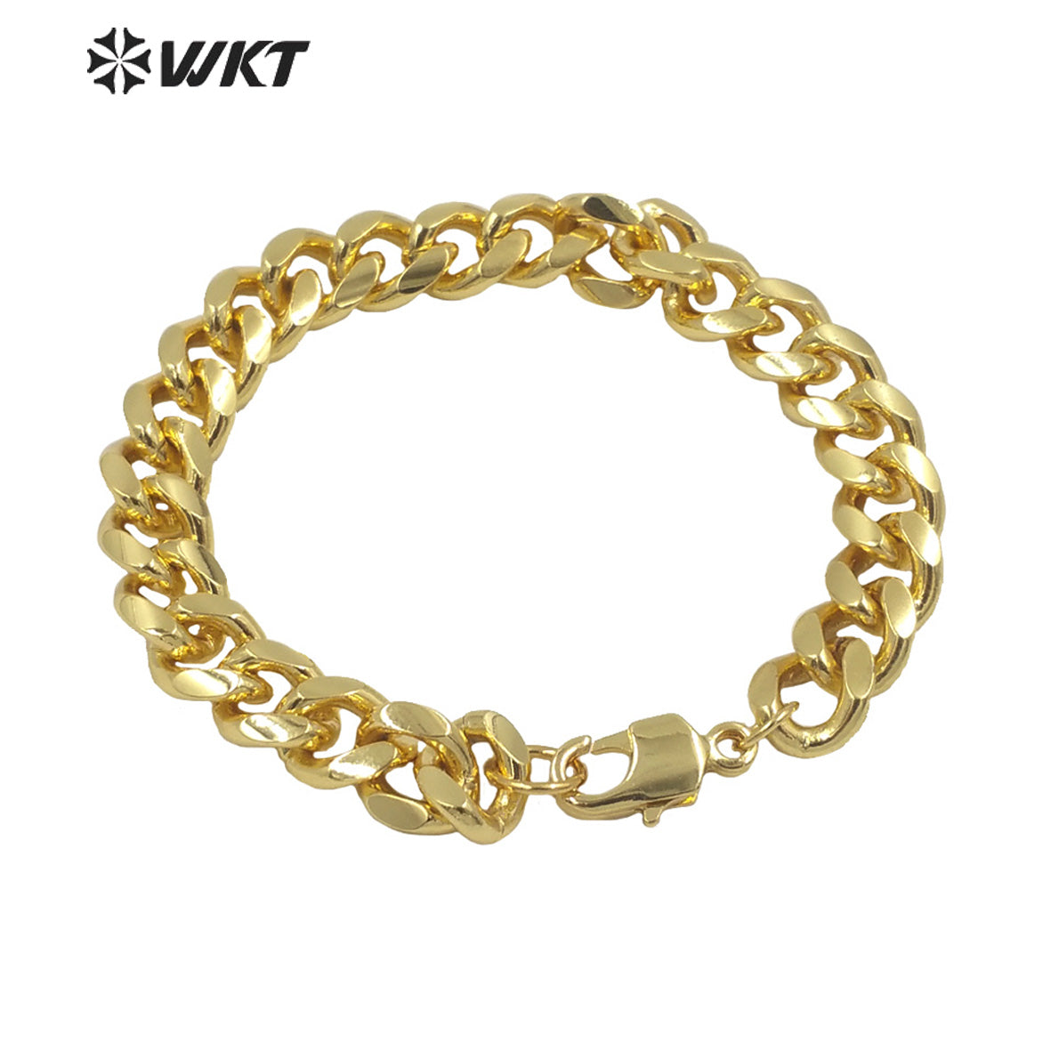 WT-B572 Fashion Women Real 18k Gold Plated Big Chunky Chain Bracelet Simple Metal High Polish Twisted Curb Chain Bracelet