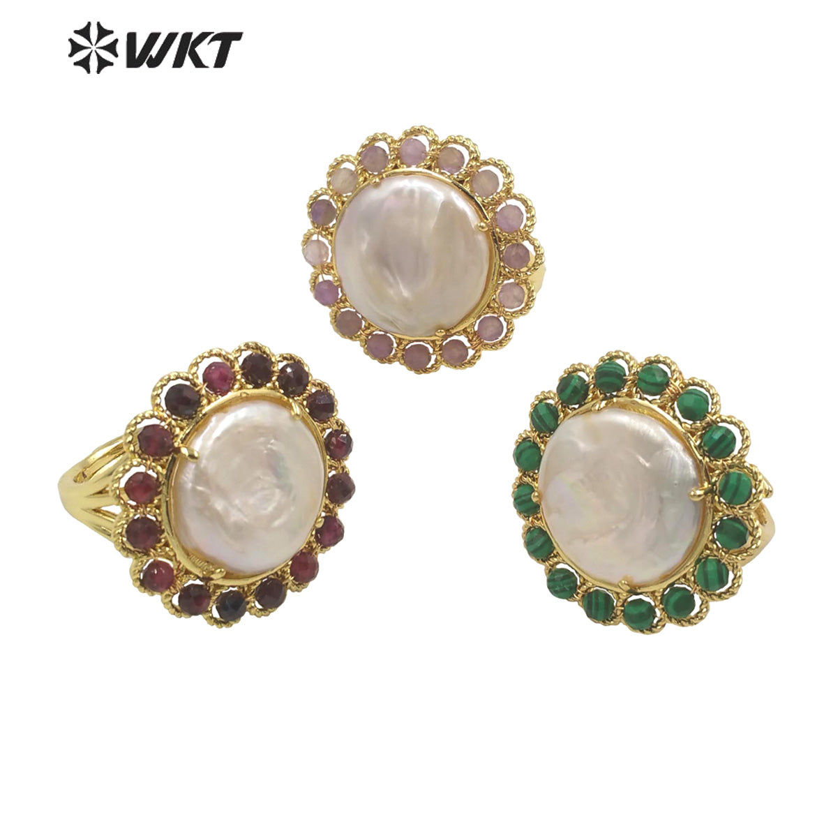 WT-MPR061 Vintage Design Natural Stone & Freshwater Pearl Stravagante 18k Gold Plating Women Pearl Boho Ring for Gift