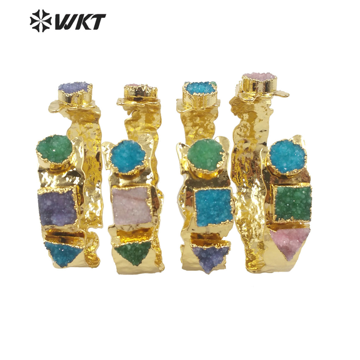 WT-B515 Newest 2020 Spring Colorful Natural Druzy Quartz Stone Bangle Women Fashion Gold Plated Bracelet