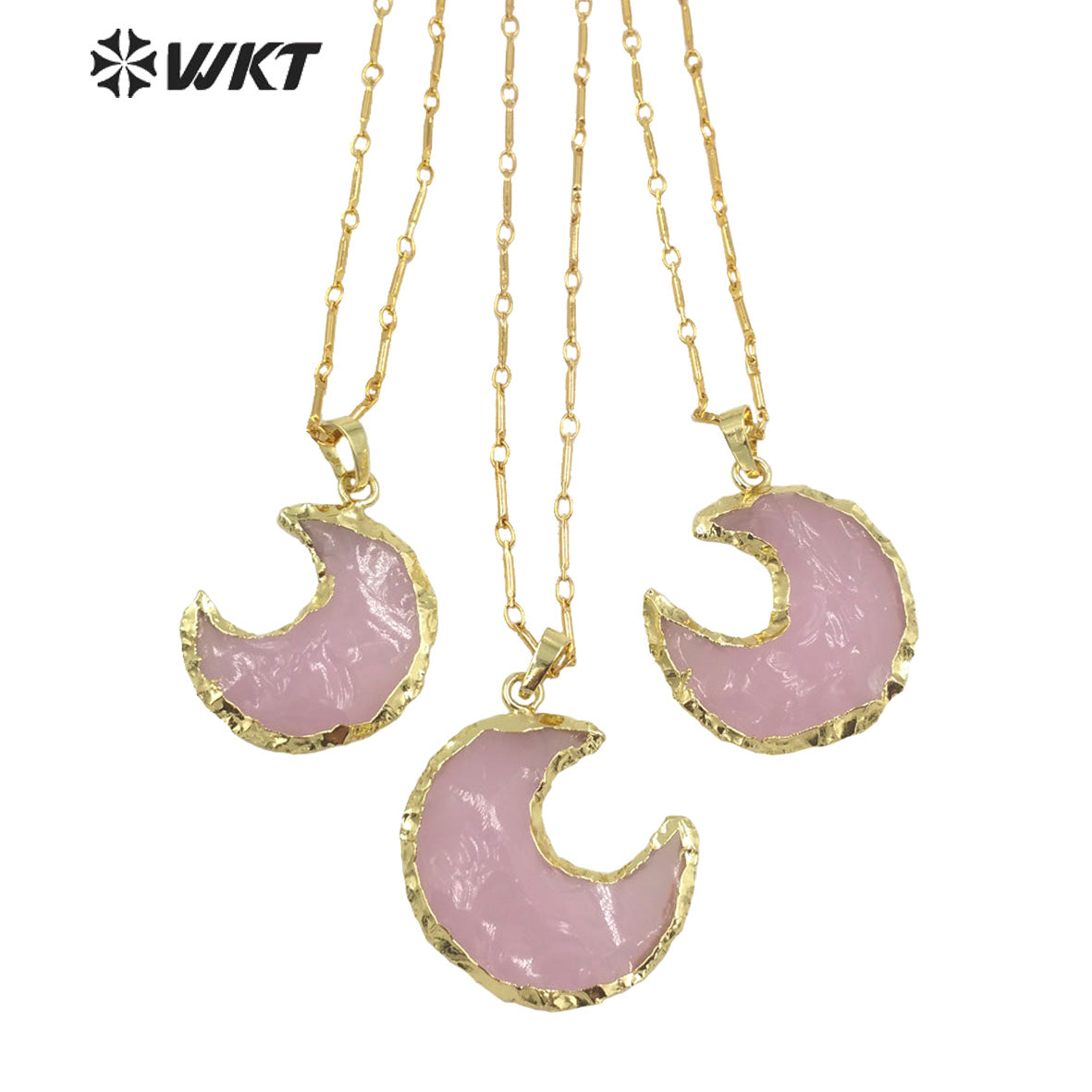 WT-N1349 WKT Beautiful Natural pink Opal Pendant Moon Necklace Gold Chain Lady's 2022 Trend Jewelry Gifts