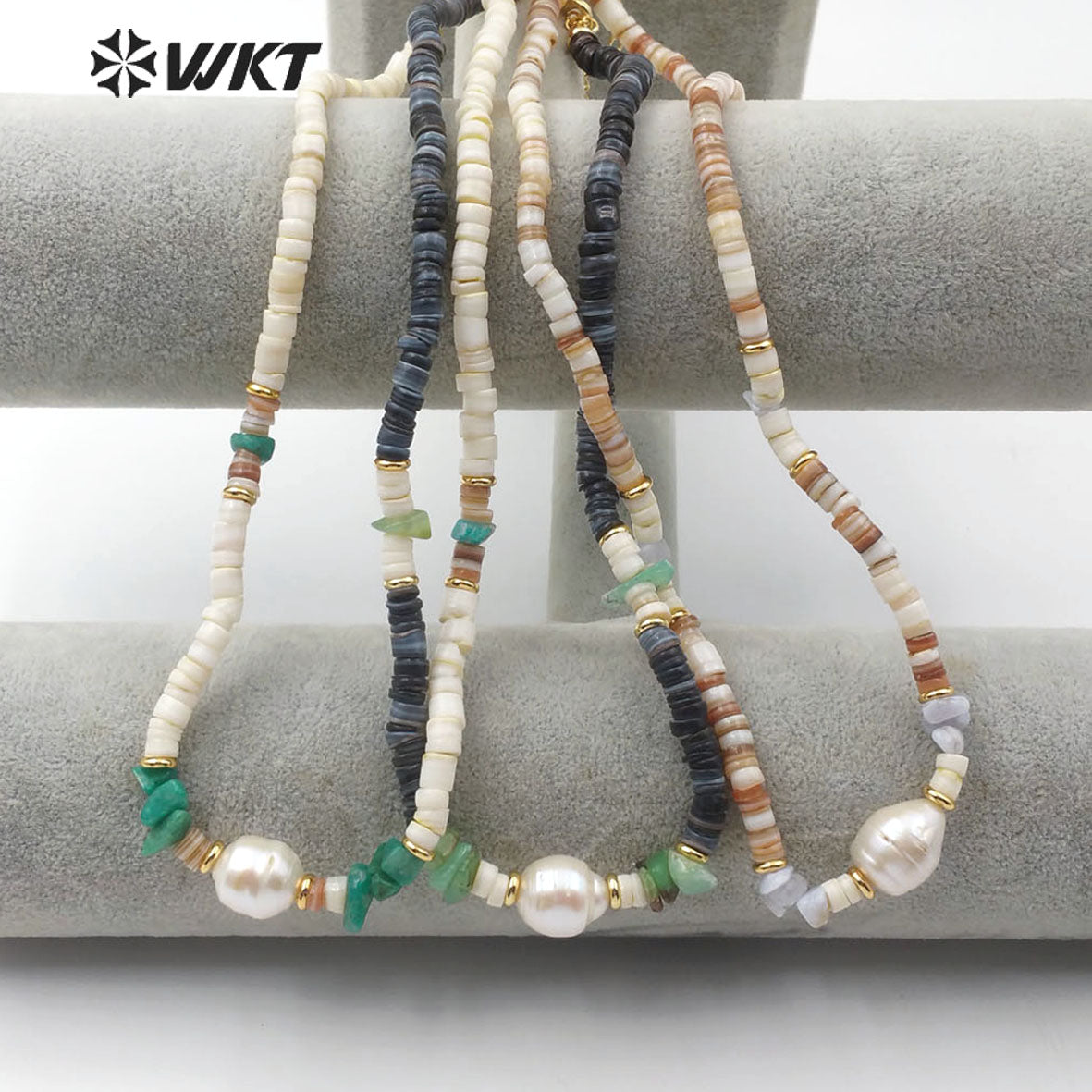 WT-JN101 Wholesale Natural Shell Beads Choker Necklace in 16" Inch Long With Pearl Women Stylish Jewelry Natural Shell Necklace