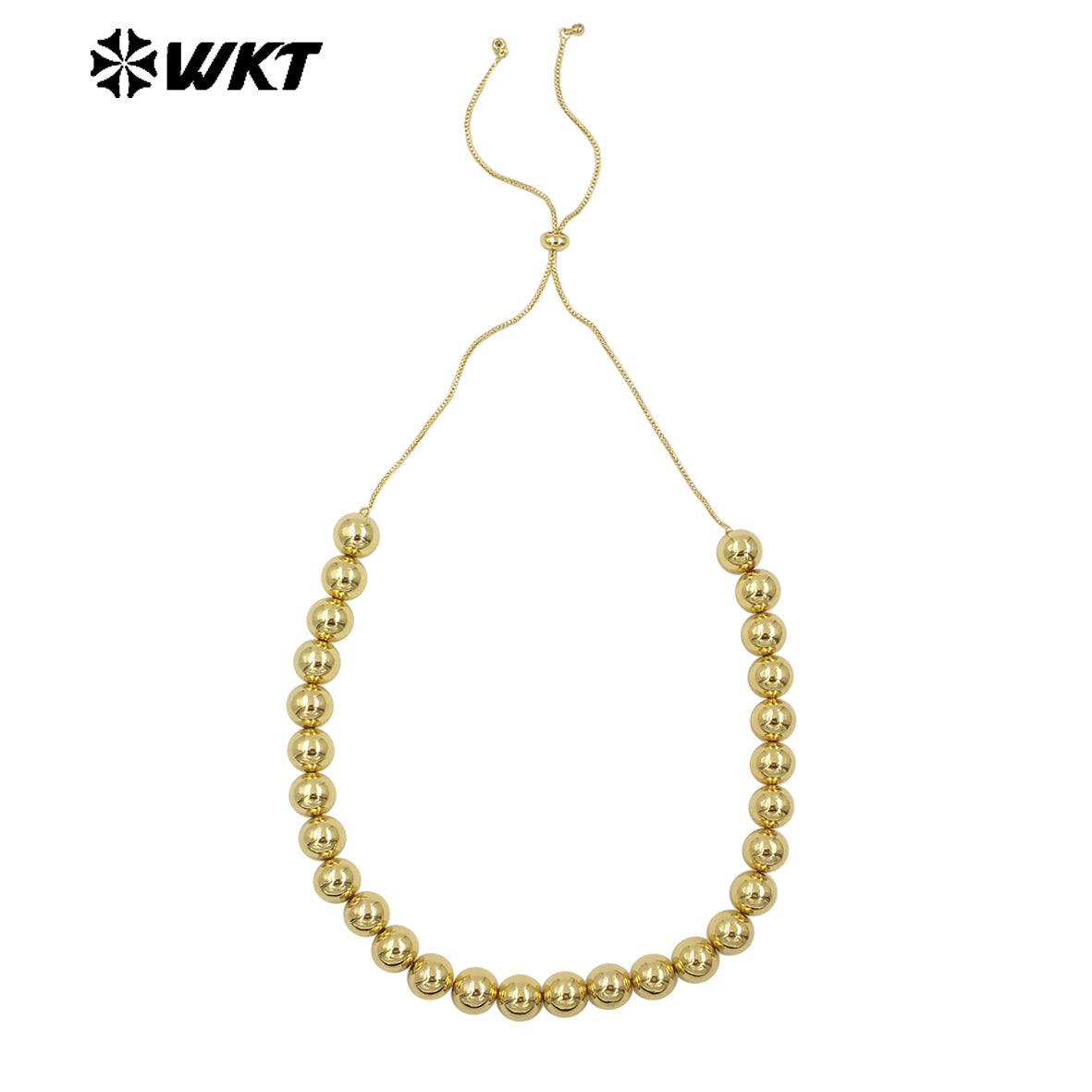 WT-JFN13 Wholesale Most Popular Hand Strand Round Ball Beads 18K Real Gold Plated Simple Unique Chain Necklace Different Size