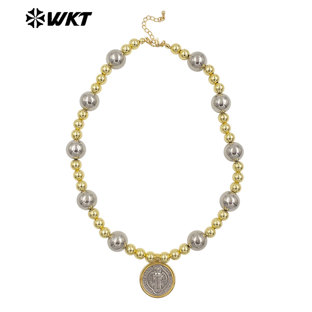WT-JN303 Customize 18K Gold Plated and Silver Round Flat Pearl Beads Religious Shell Necklace Fashion Special Jewelry for Ladies
