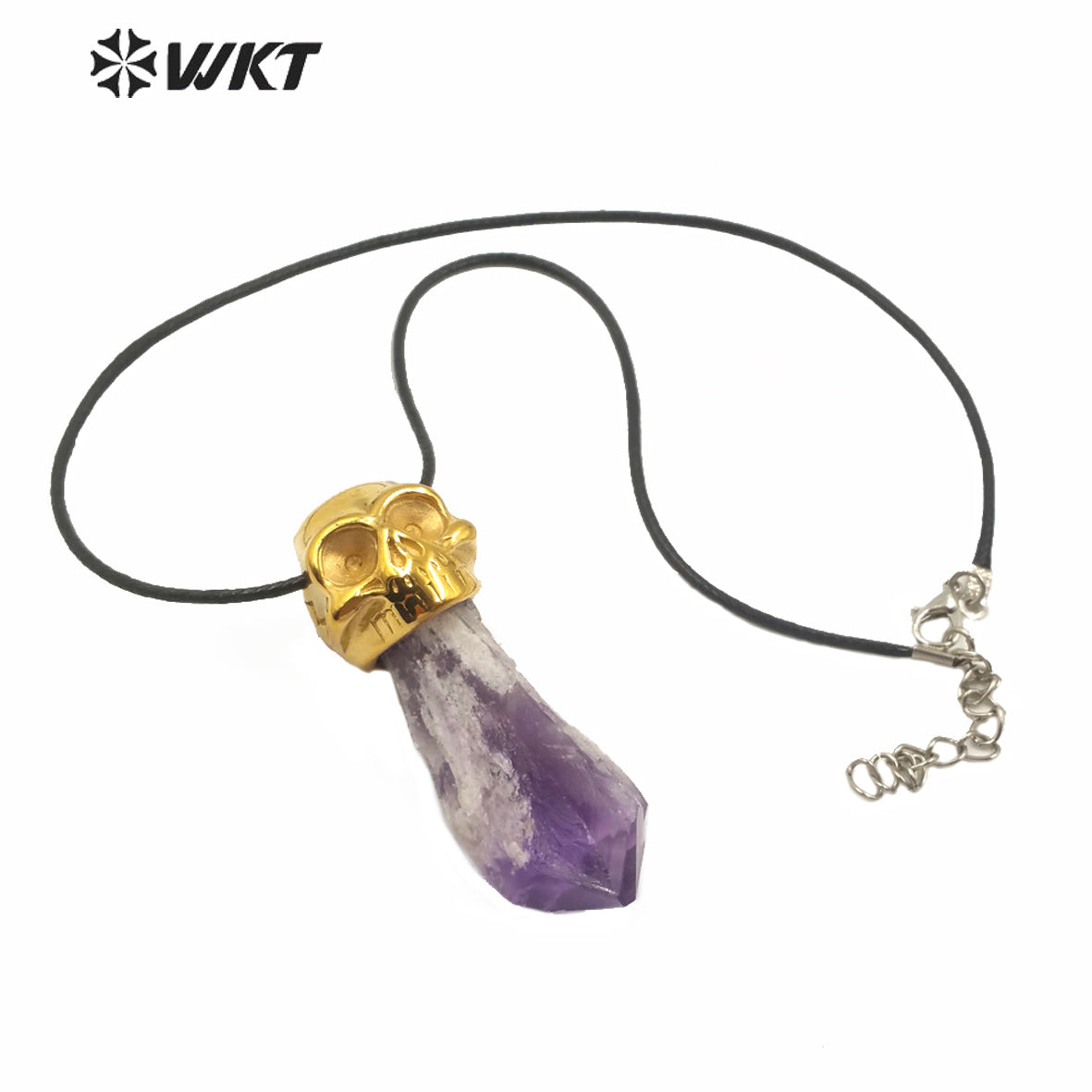 WT-N1213 Special Design Natural Amethyst Skull Pendant Necklace New Charm Jewelry Amethyst Necklace