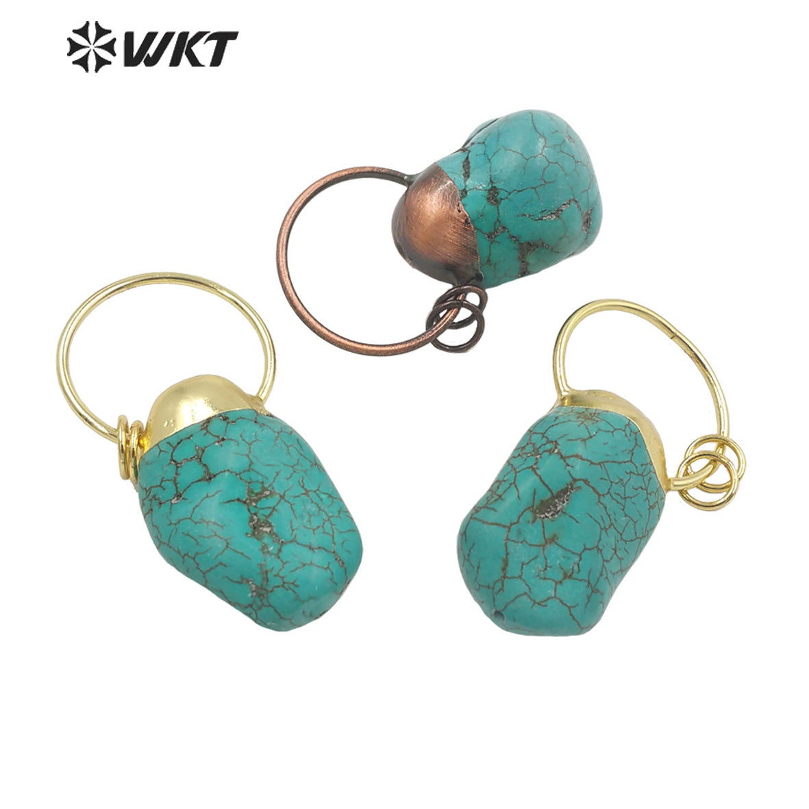 WT-P1895 WKT New Chunky Natural Turquoise Pendant Gold Plated Big Hoop Bohemian Vintage Stone Pendant for Necklace