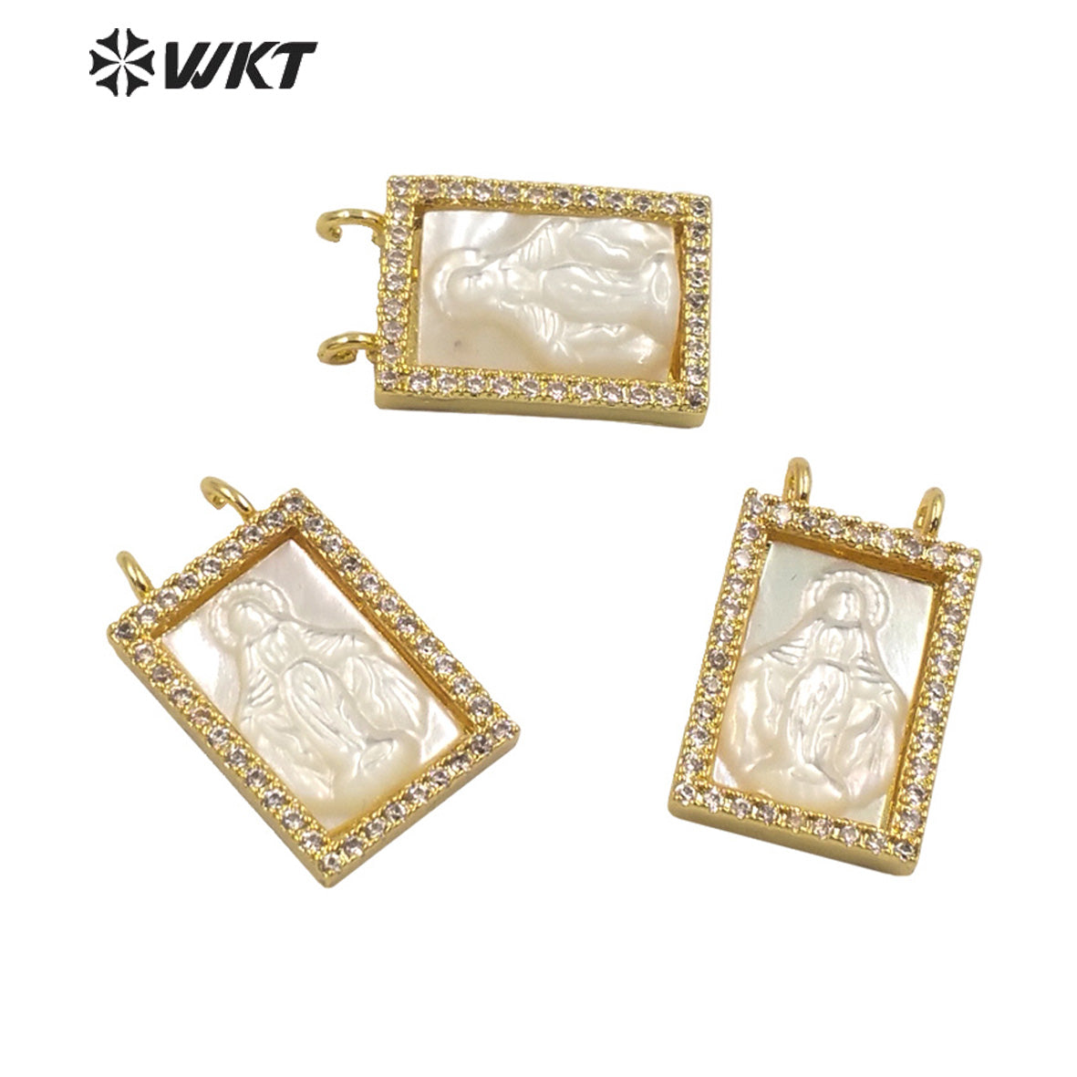 WT-MP224 WKT Precious Gold Handmade Well-proportioned Micro Pave Pendant Natural Pearl Shells with Zircon Religion Jewelry