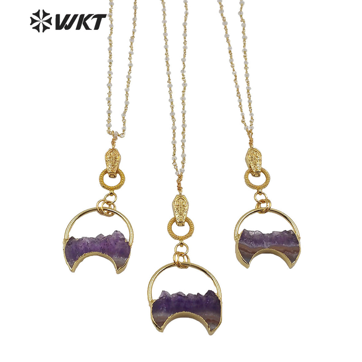 WT-N1218 New Design Magnet Buckle Necklace Natural Amethyst Necklace Fashion Lady Jewelry Natural Crescent Amethyst Necklace