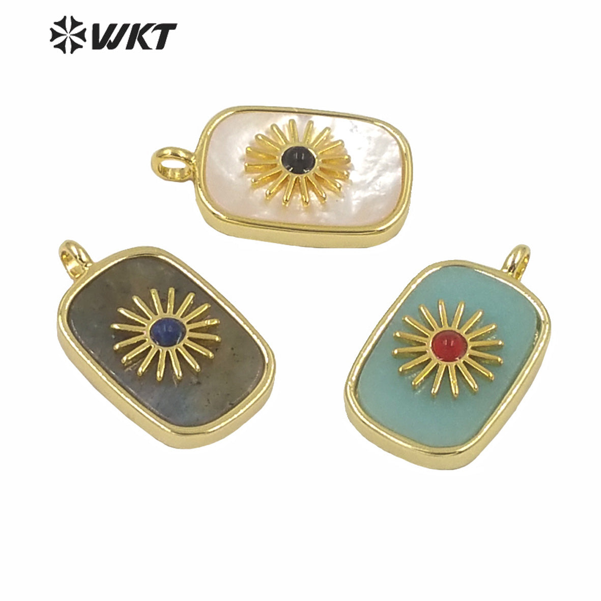 WT-P1590 Amazing Gold Electroplated Bezel Natural Stone Setting square Pendant Fashion Women Themed Charm Stone Pendants