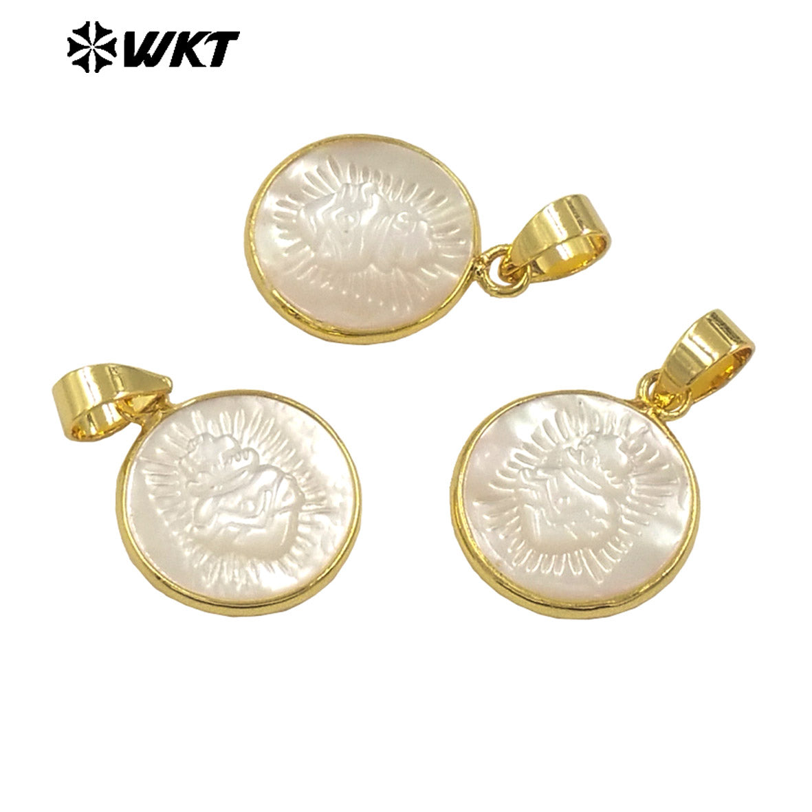 WT-JP374 Trendy Hot Handmade Carved Mother of Pearl Shell Carved the Heart of Saint Mary Pendants for Friend Gift Jewelry
