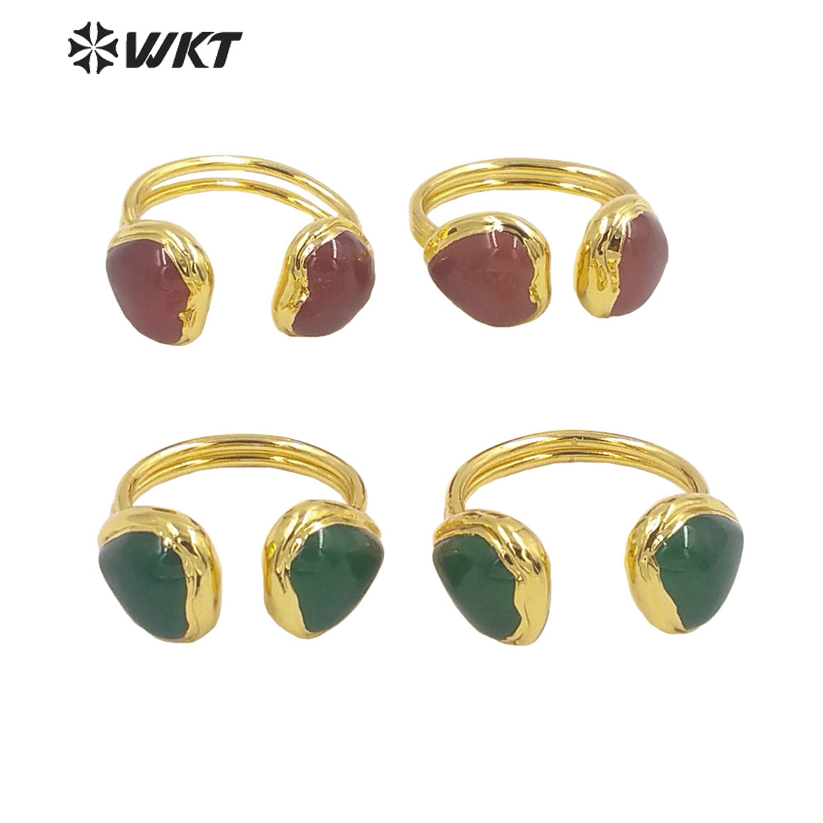 WT-R430 Amazing Double Heart Stone Party Ring 18k Real Gold Plated Lovely Women Jade Stone Ring for Friend Gift