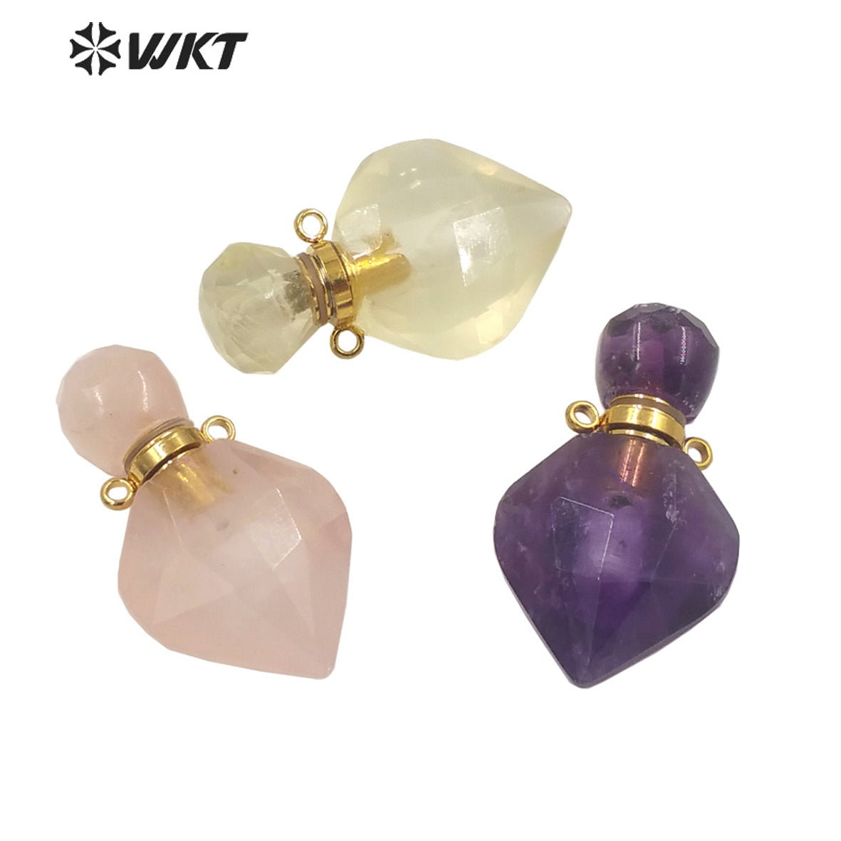 WT-P1709 Wholesale Newest Fashion Gold Long Drop Gemstone Carved Perfume Bottle Pendant Tiny Chic Lady Stone Bottle Pendant
