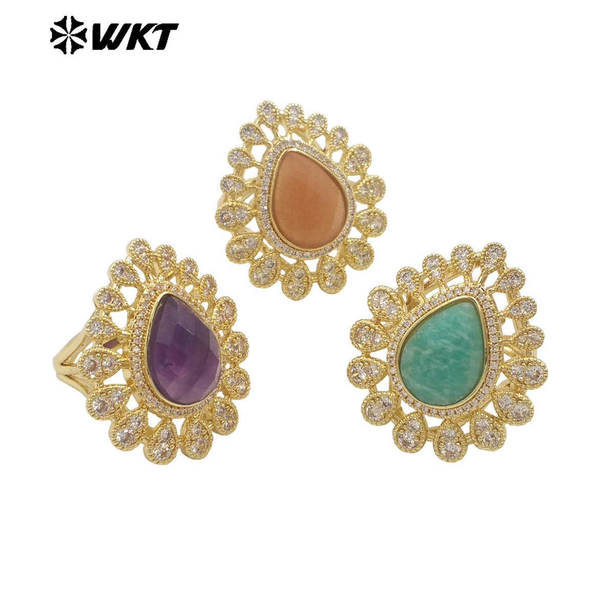 WT-MR029 Wholesale Amazing New European Delicate Micro Pave Cubic Zircon Setting Drop Stone Gold Plated Women Ring