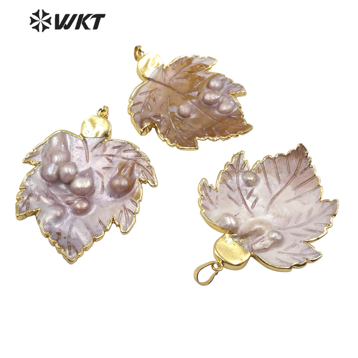 WT-JP192 Fashion Mother of Pearl Leaf Pendant Gold Plated Charm Jewelry Natural Leaf Shape Mother of Pearl Pendant