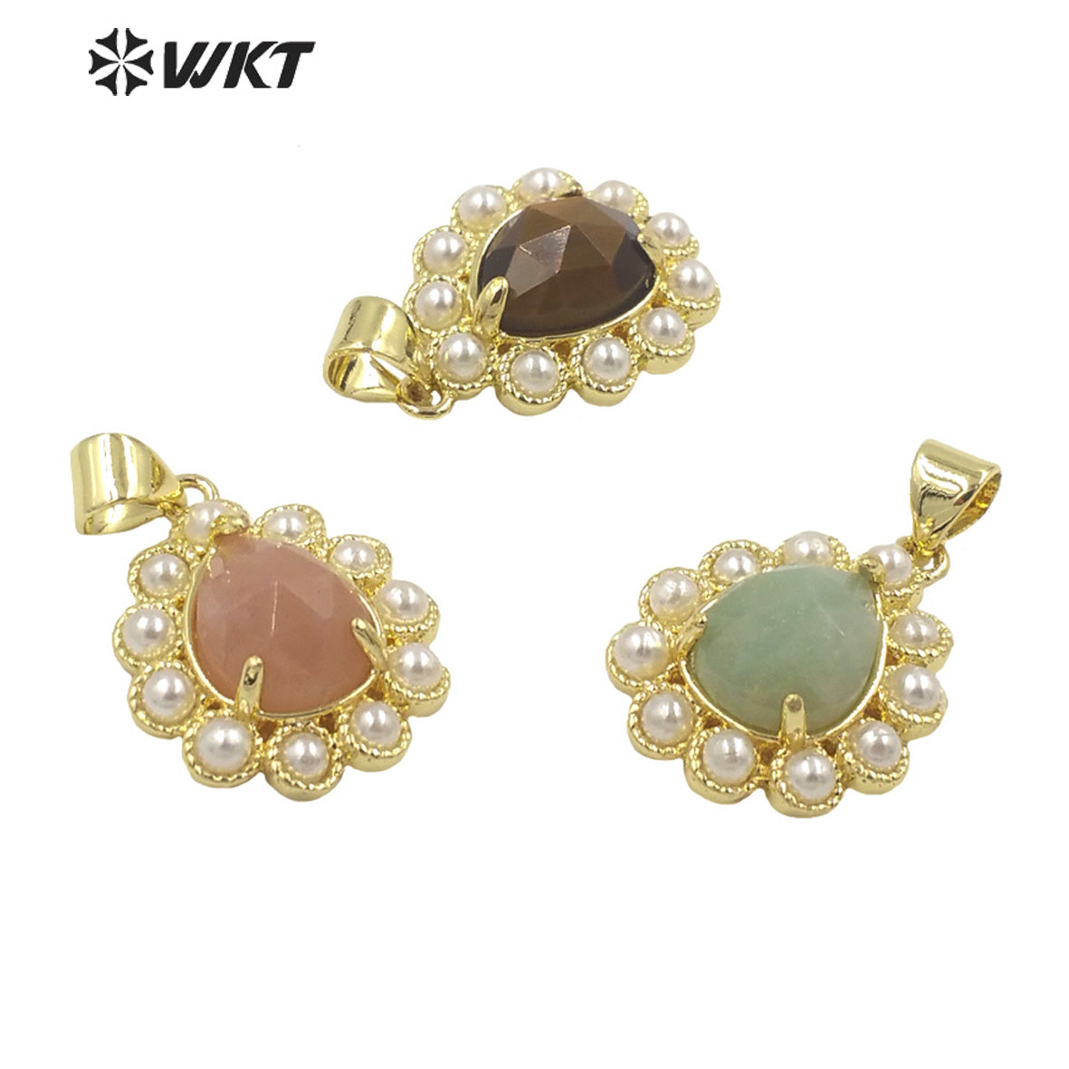 WT-JP359 New Fashion Gold Tiny Drop Charming Gold Plated Natural Gemstone Pendants With Different Stone Setting
