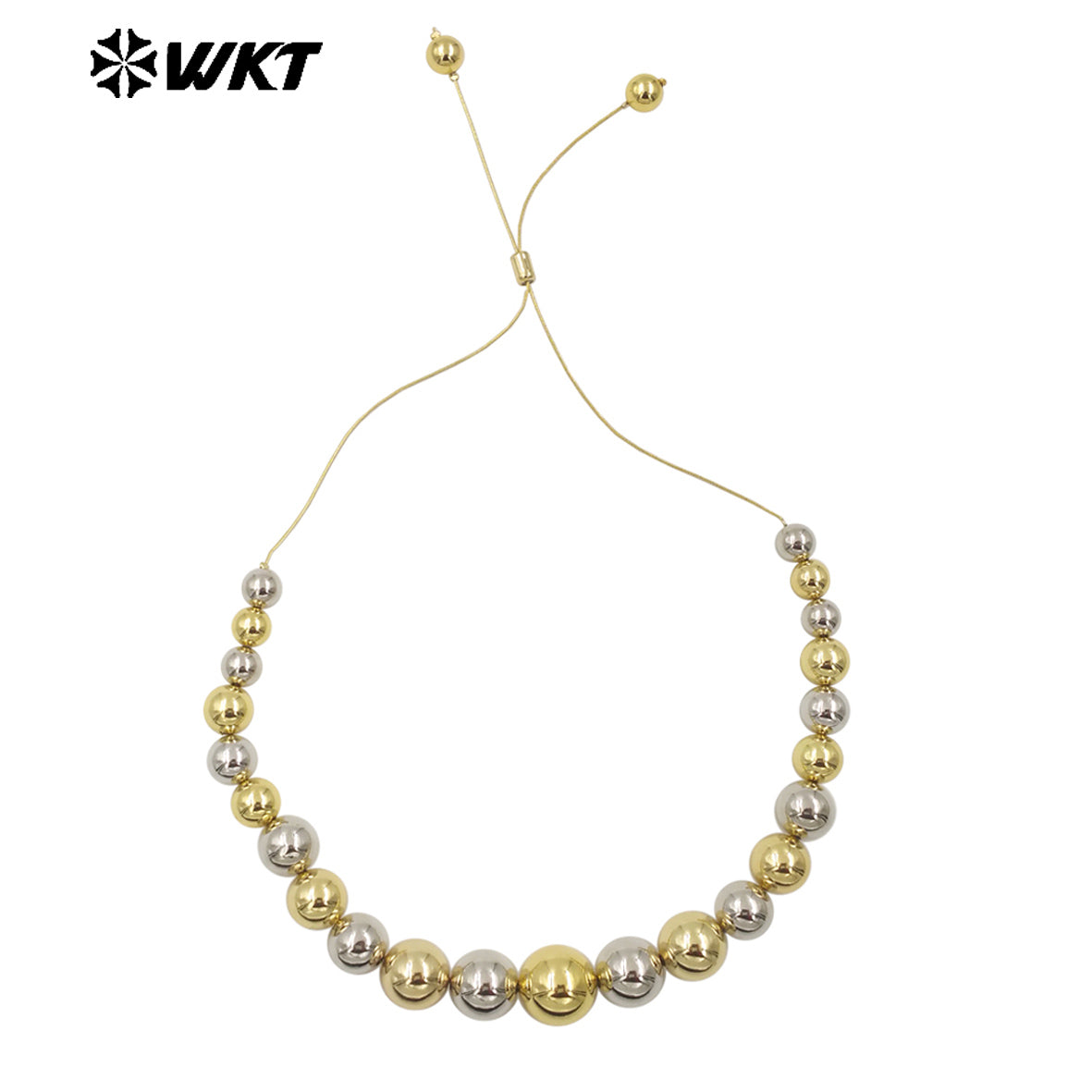 WT-JFN17 Have a Sense of Hierarchy 18K Real Gold Plated Round Brass Beads Chain Connect Statement Beads Necklace