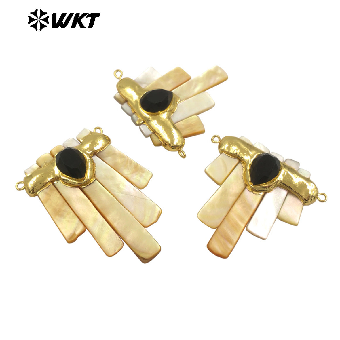WT-JP412 Hot Sales Gold Electroplated Natural Shell Statement Pendant With Double Hoops For Necklace Jewelry Making