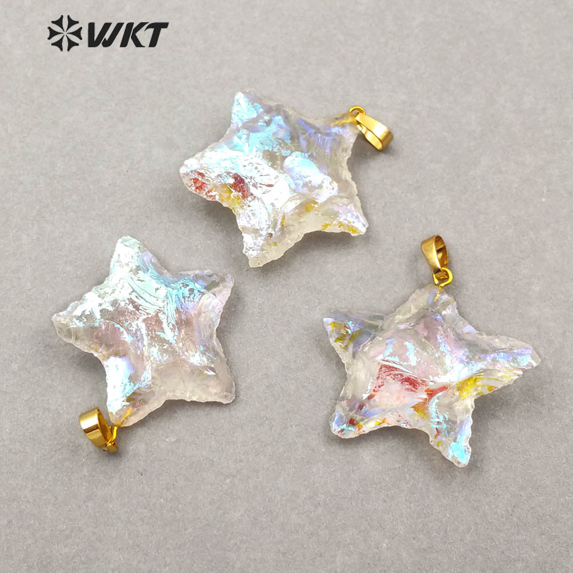 WT-P1885 Amazing Natural Aqua Aura Crystal Quartz Pendant Single Loop Raw Stone Quartz Star Pendant for Necklace Design